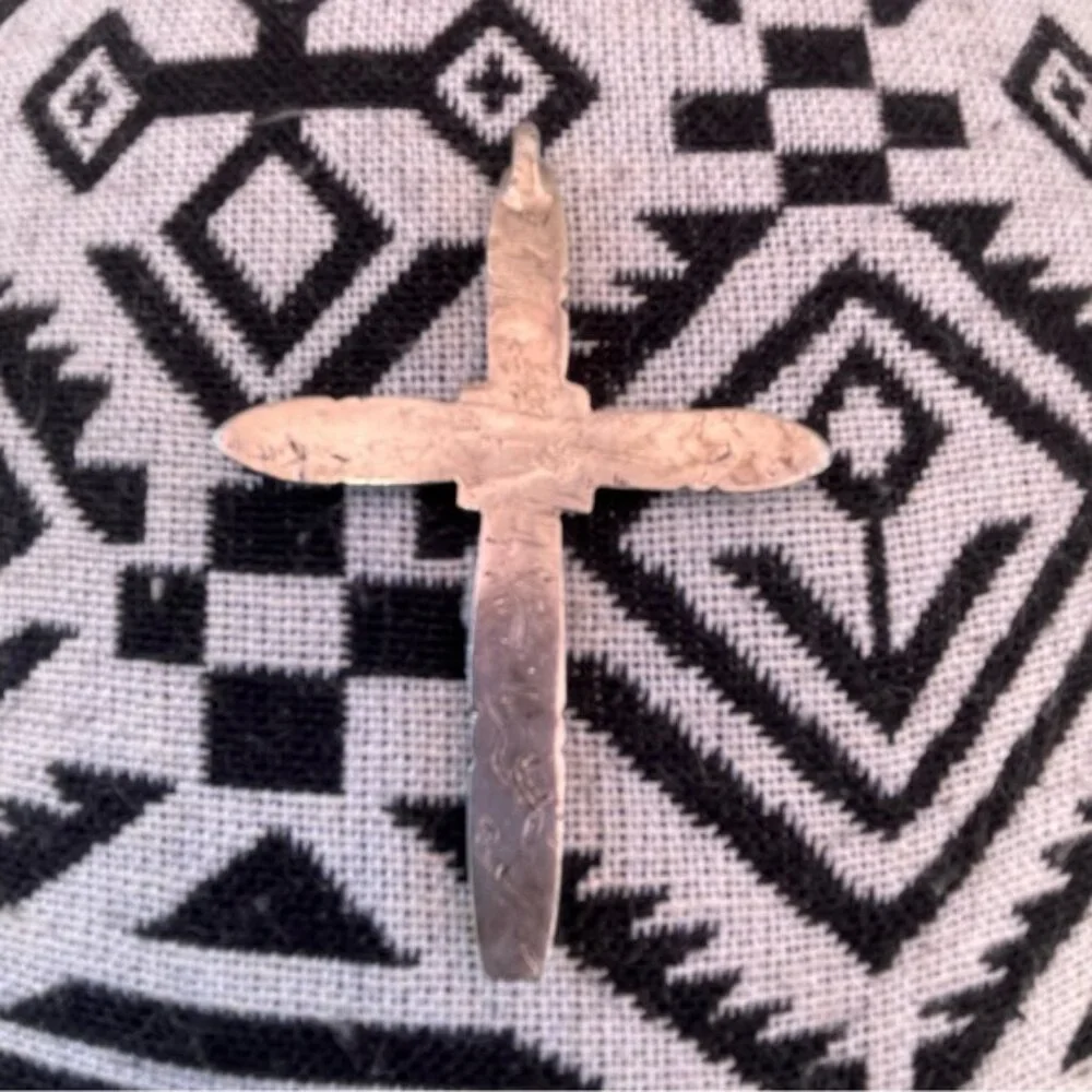 Vintage Navajo Cross Sand Cast Silver Pendant